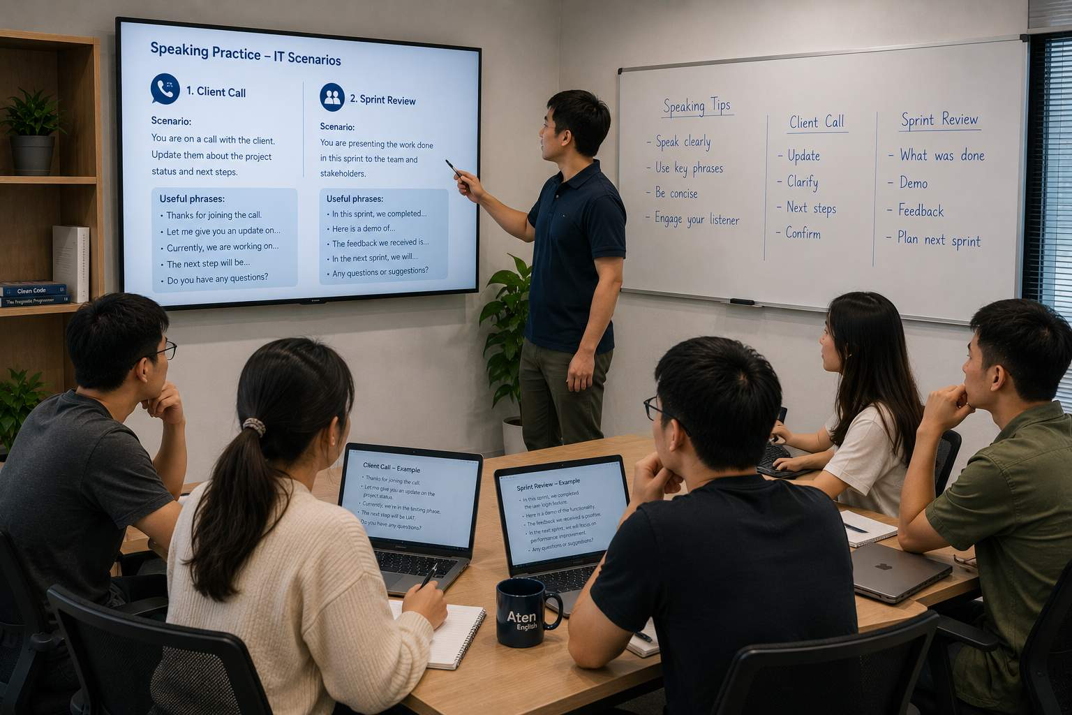 "Từ client call đến sprint review - dân IT cần phản xạ speaking thật, không phải lý thuyết"