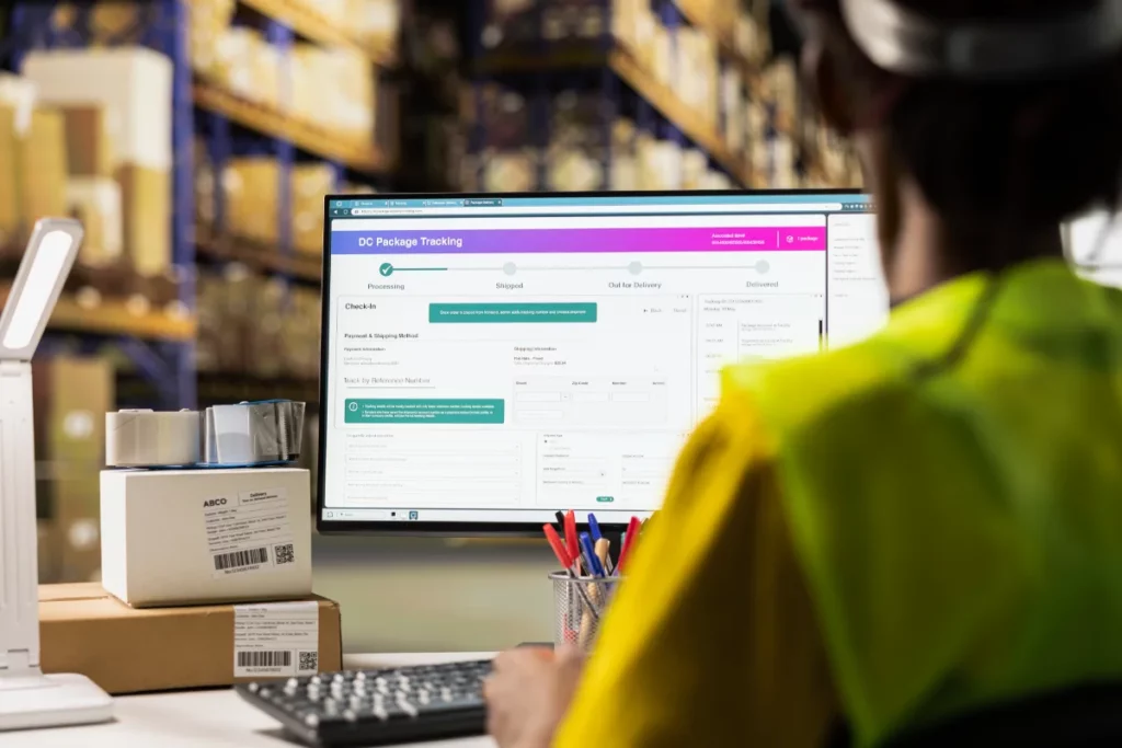 Nhân viên Logistics theo dõi tình trạng lô hàng trên hệ thống