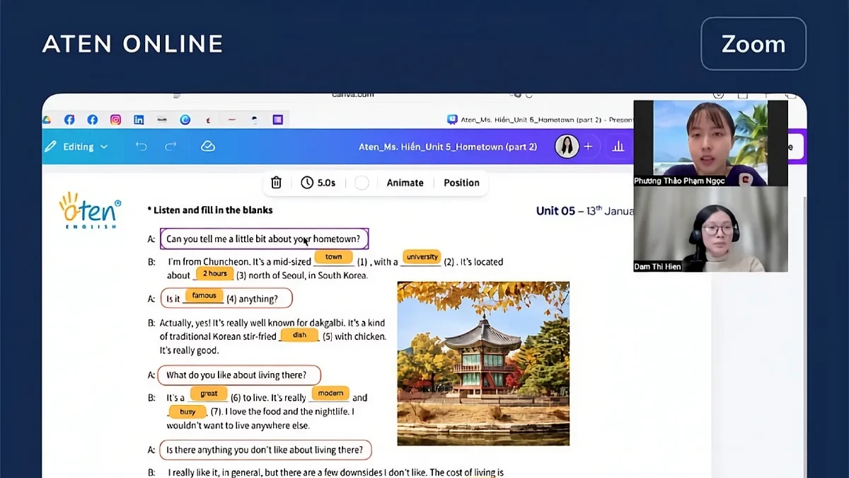 Buổi học tiếng Anh giao tiếp online tại Aten qua Zoom
